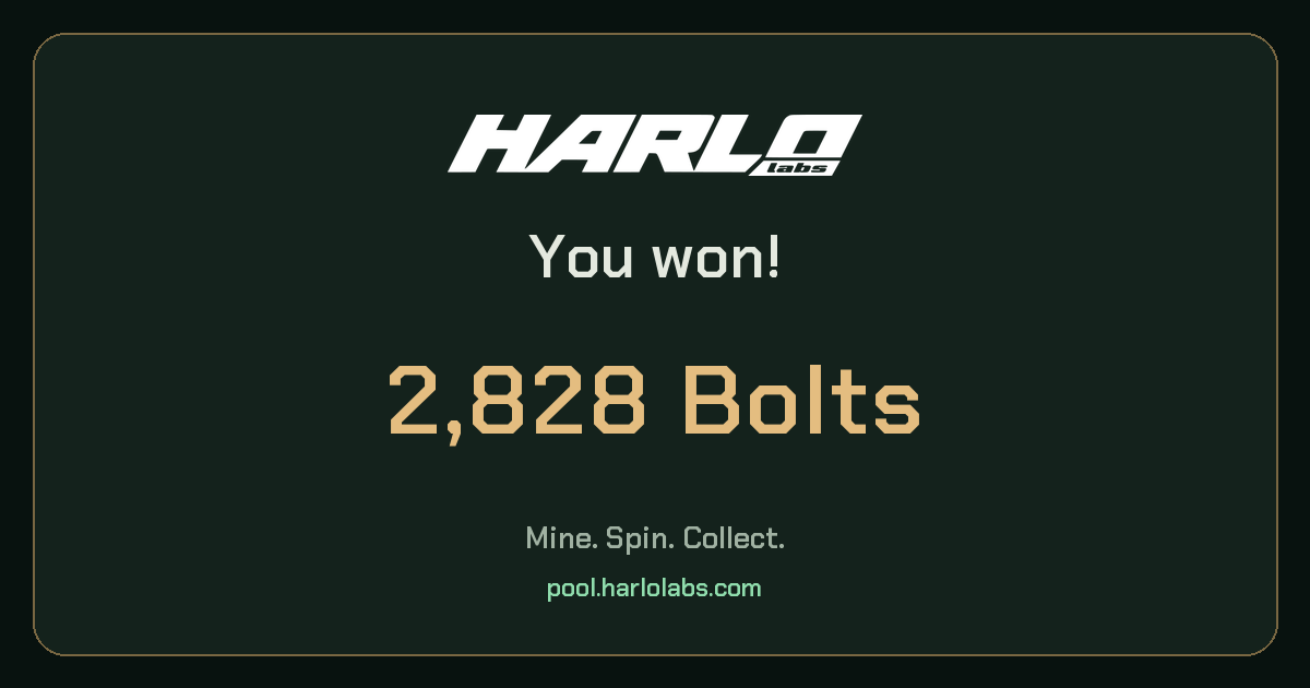 I won 2,828 Bolts on HarloLabs!