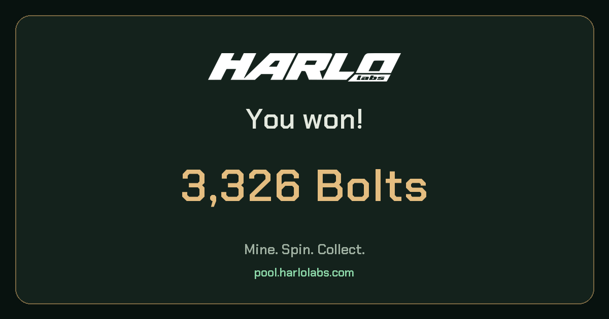 I won 3,326 Bolts on HarloLabs!